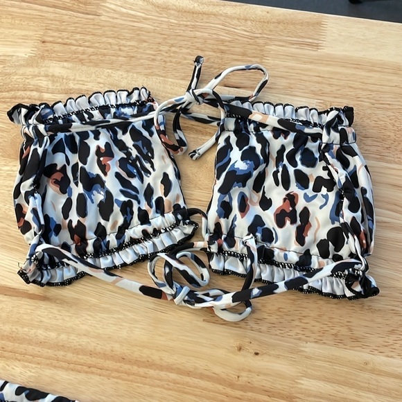 Square Bandeau Abstract Print Bikini Sexy Blue White - Picture 3 of 8